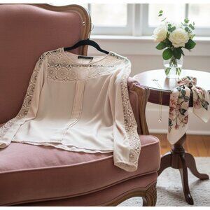 Elegant Zara Lace Detail Blouse - Nude tone Size S